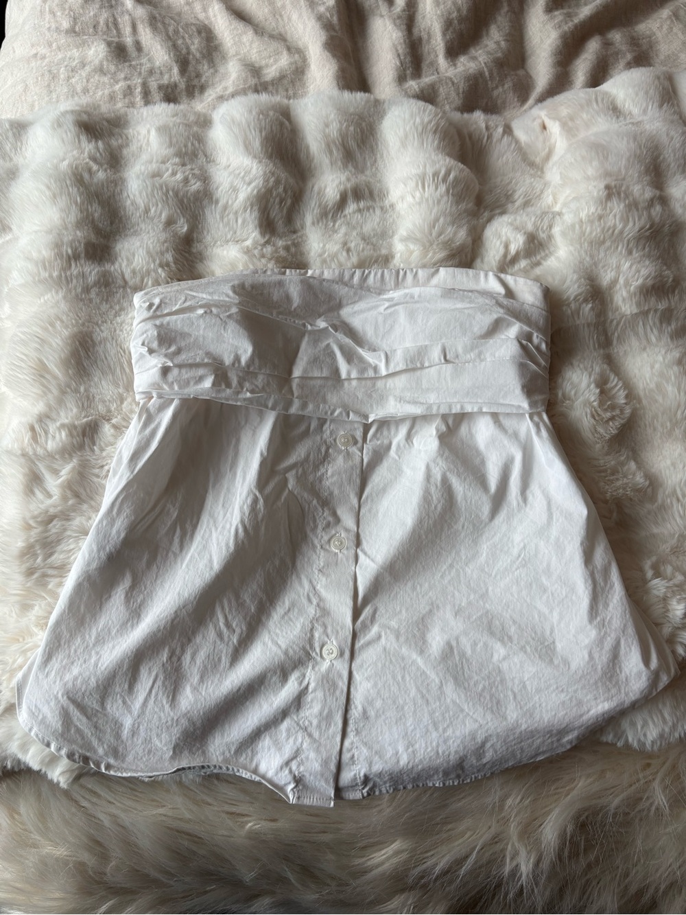 Zara White Strapless Button-Front High-Waist Shorts